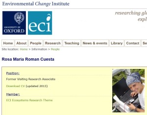 Персональная страничка Розы на сайте Института окружающей среды при Оксфордском университете