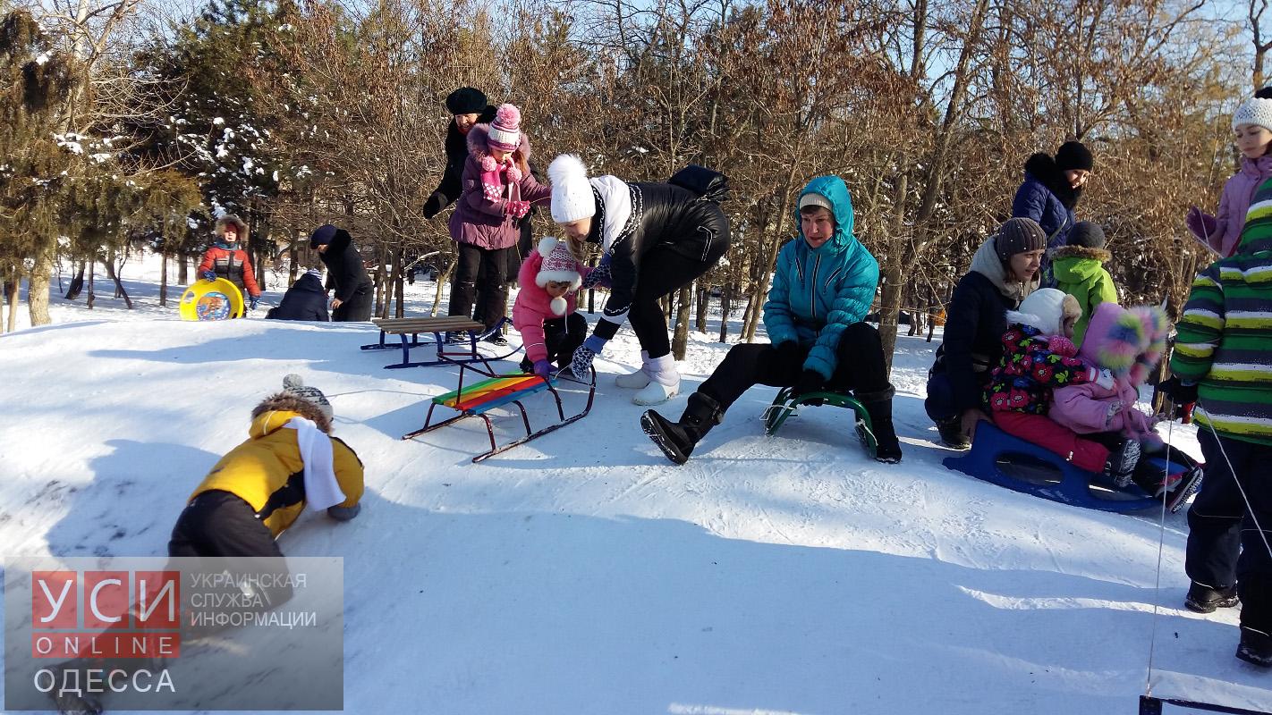 Дети и взрослые катаются на санках с горки в одесском парке Горького (видео) «фото»