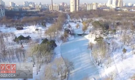 Полет над парком Победы: горки, замерзшие пруды, мостики (видео) «фото»