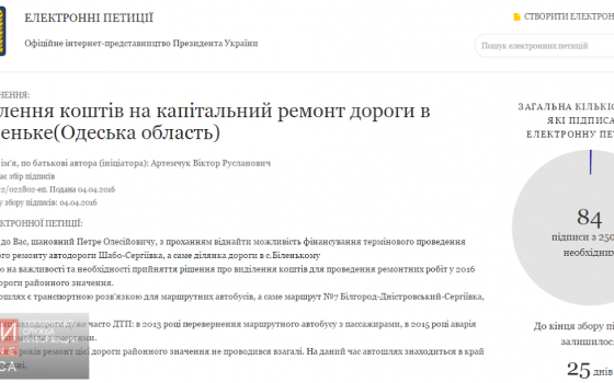 Президента просят выделить деньги на ремонт автодороги Шабо-Сергеевка «фото»