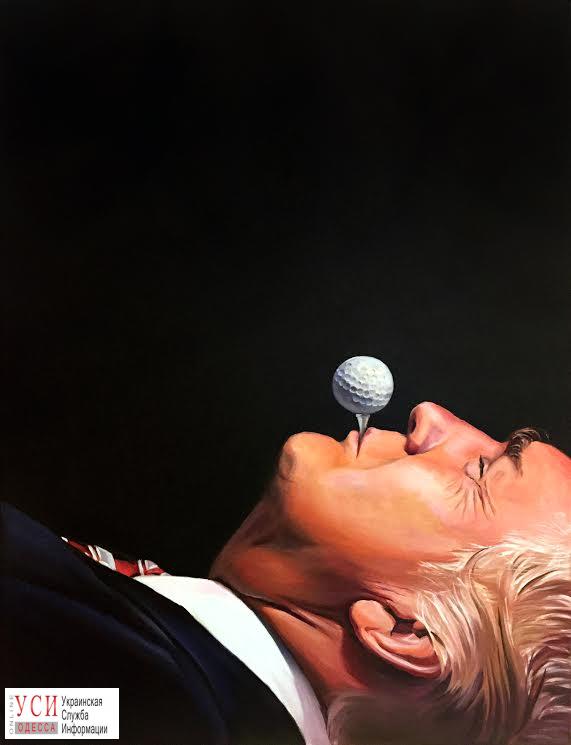 Одесский художник презентовал в Нью-Йорке свой портрет Дональда Трампа: президента США пытают на поле для гольфа «фото»