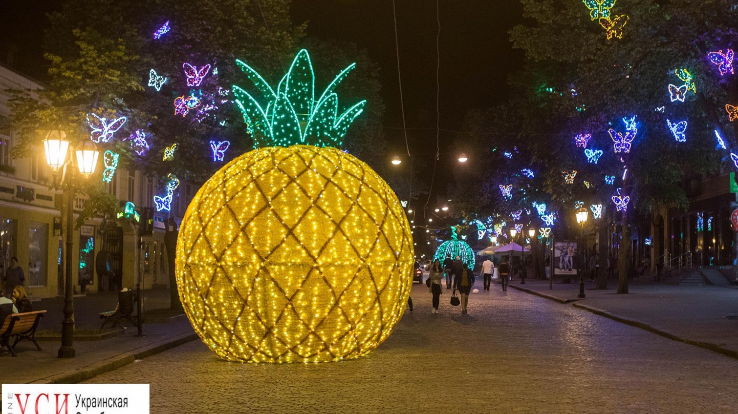 Новый декор Дерибасовской: ночью на улице светятся гигантские фрукты и бабочки (фоторепортаж) «фото»