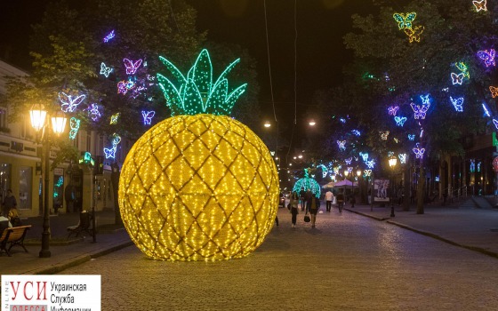 Новый декор Дерибасовской: ночью на улице светятся гигантские фрукты и бабочки (фоторепортаж) «фото»