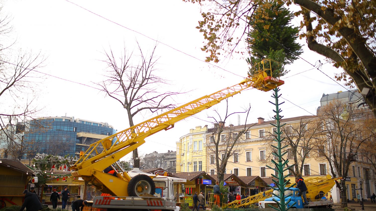 На Дерибасовской устанавливают новогоднюю елку (фото, таймлапс) «фото»