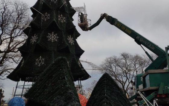 Праздники закончились: елку у мэрии демонтируют (фото) «фото»
