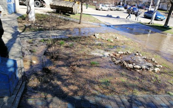 На Космонавтов из-за прорыва трубы затопило тротуар и проезжую часть: целый район остался без воды (фото, видео) «фото»