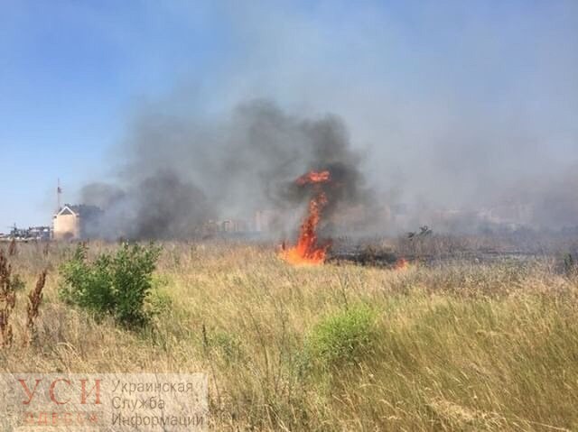На поселке Котовского рядом с жилыми домами горят 2 гектара сухой травы (фото) «фото»