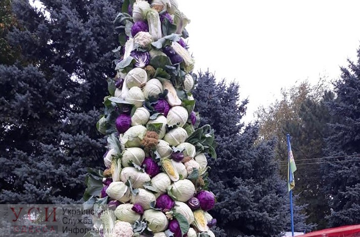 Рекордомания: в Одесской области соорудили елку из капусты весом в тонну (фото) «фото»