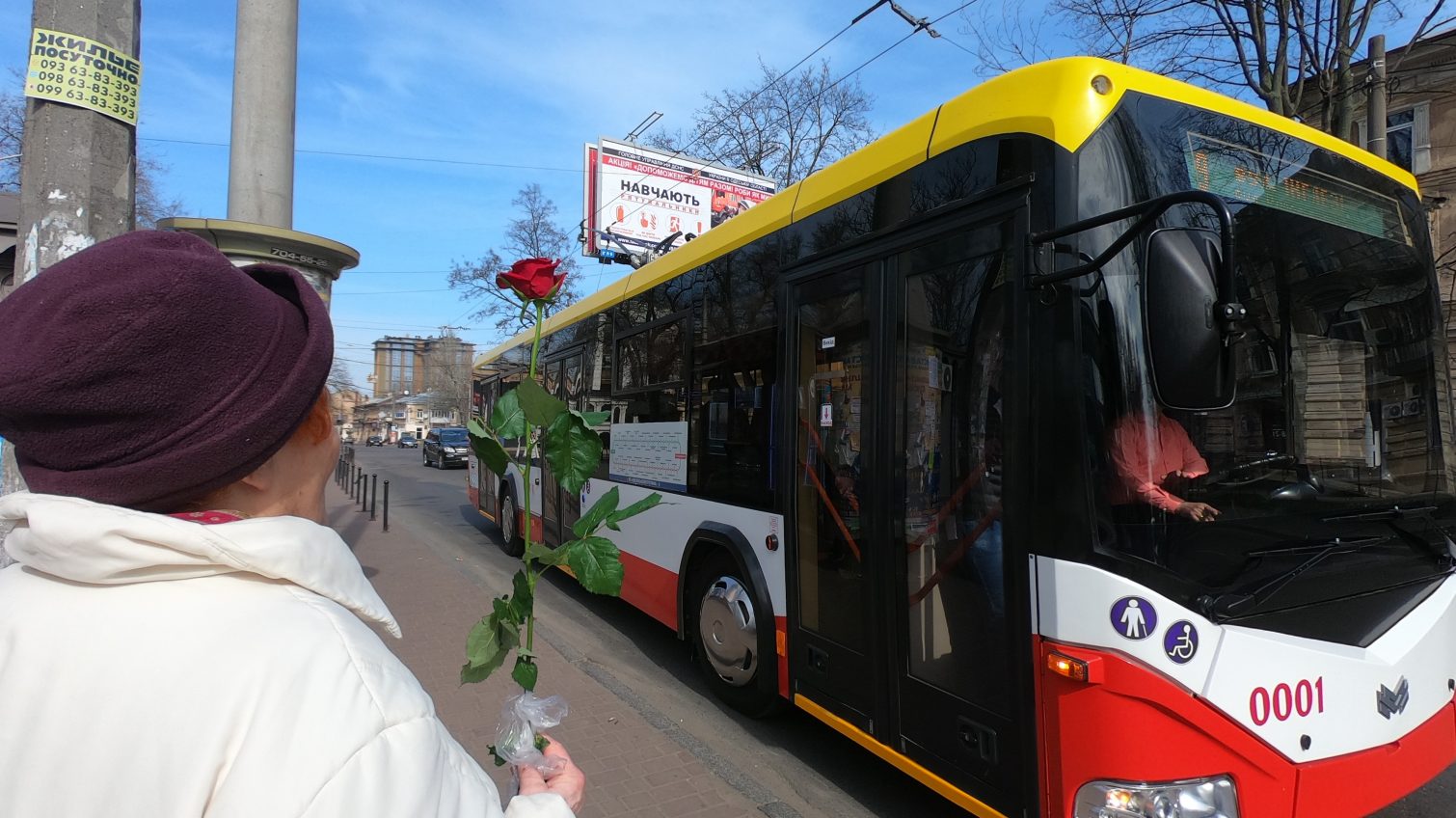 Весенний маршрут: в Одессе пассажиркам троллейбуса дарили розы (фоторепортаж, видео) «фото»