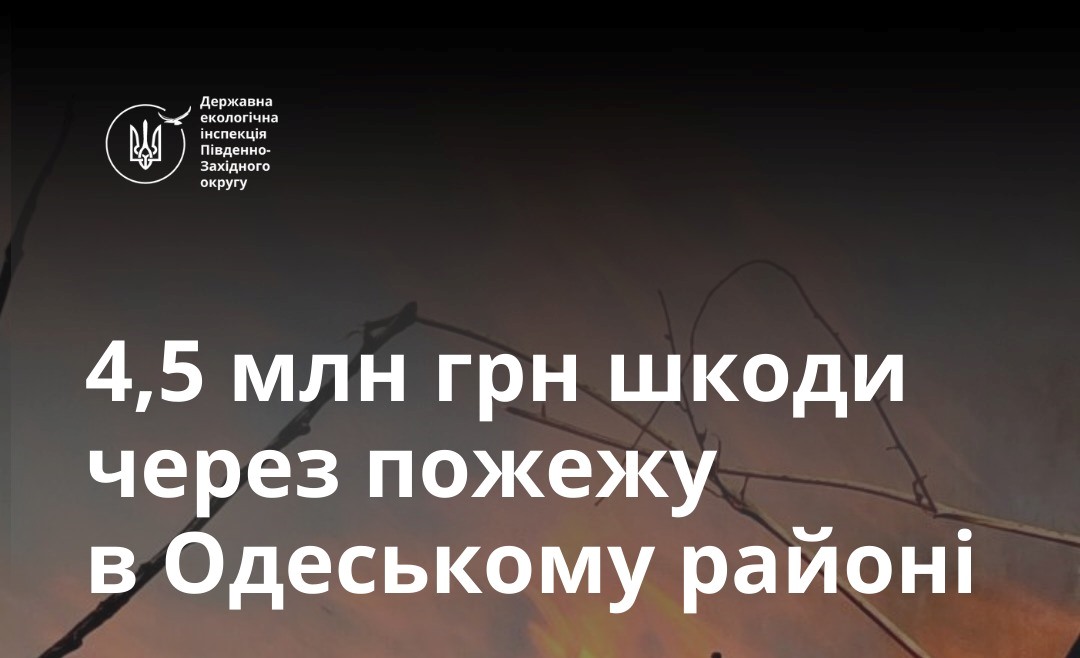 На Одещині ворожий обстріл знищив два га трави: довкіллю завдано шкоду на майже 4,5 млн грн «фото»